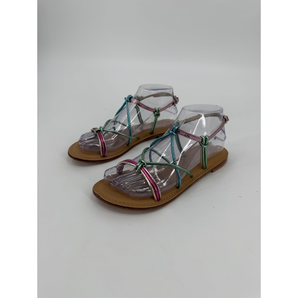 Anthropologie Metallic Strappy Flat Sandals Multicolor Pink Teal Green 6M